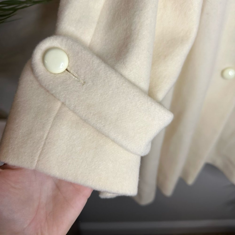 Vintage Cream Wool Silk Heavy Coat XL - Picture 3 of 5